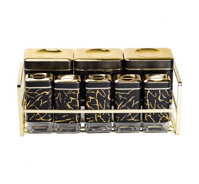 Набір ємностей для зберігання 8 штук по 650/150 мл на металевій підставці, чорний