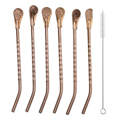 Набір бомбілій для мате 6 штук із нержавіючої сталі, бронза