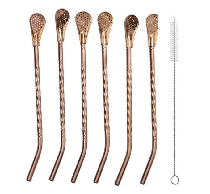 Набір бомбілій для мате 6 штук із нержавіючої сталі, бронза