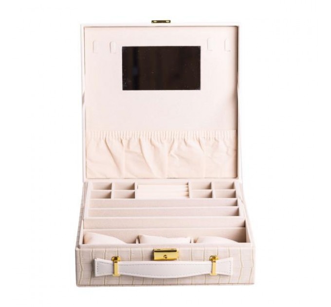Кейс-органайзер для украшений с защелкой 26х26х9 см, бежевый