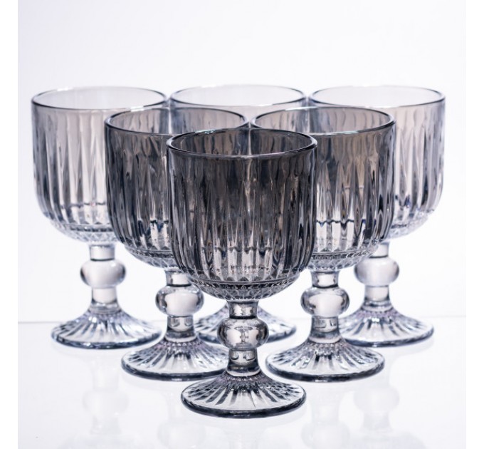 Набір келихів для вина 6 штук по 220 мл на ніжці ребристі, блакитний