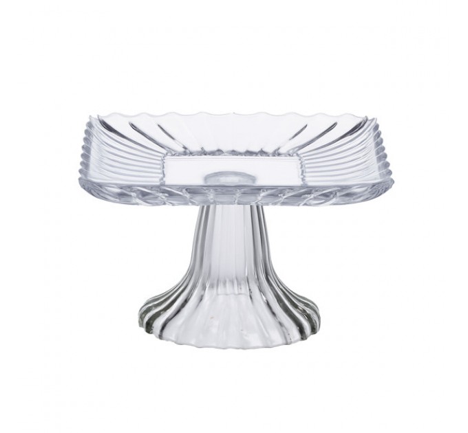 Тортівниця із товстого скла на ніжці 16*16*9 см квадратна