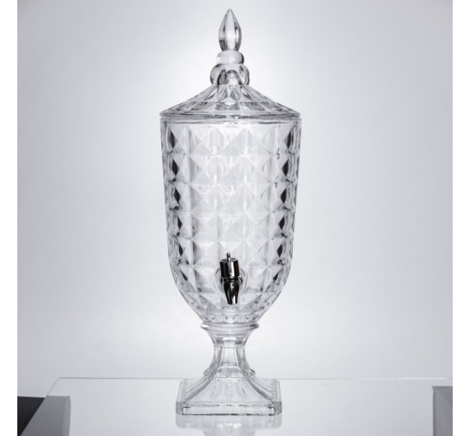 Лимонадница на ножке с краном 3 л из толстого стекла.