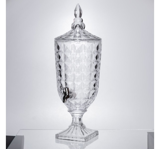 Лимонадница на ножке с краном 3 л из толстого стекла.