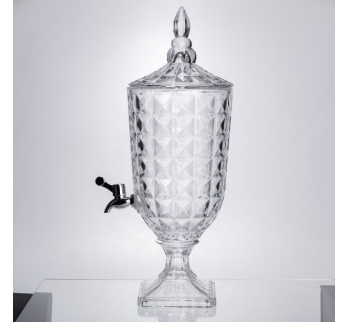 Лимонадница на ножке с краном 3 л из толстого стекла.