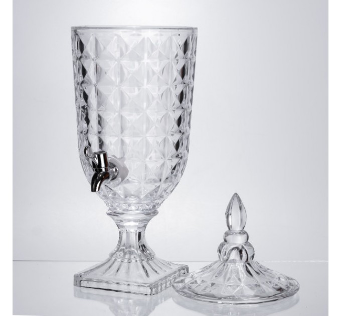 Лимонадница на ножке с краном 3 л из толстого стекла.