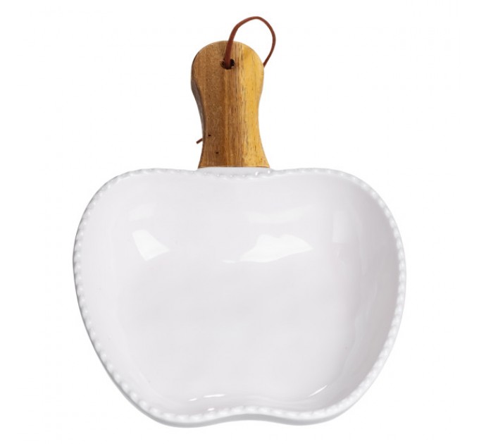 Миска сервірувальна порцелянова 400 мл з дерев'яною ручкою, білий