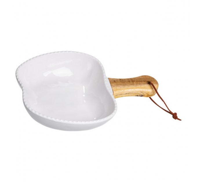 Миска сервірувальна порцелянова 400 мл з дерев'яною ручкою, білий