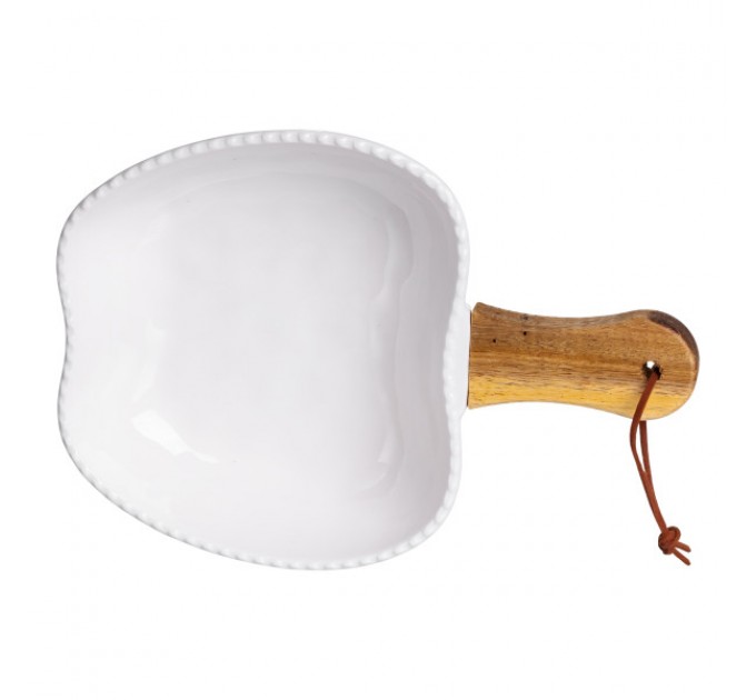 Миска сервірувальна порцелянова 400 мл з дерев'яною ручкою, білий