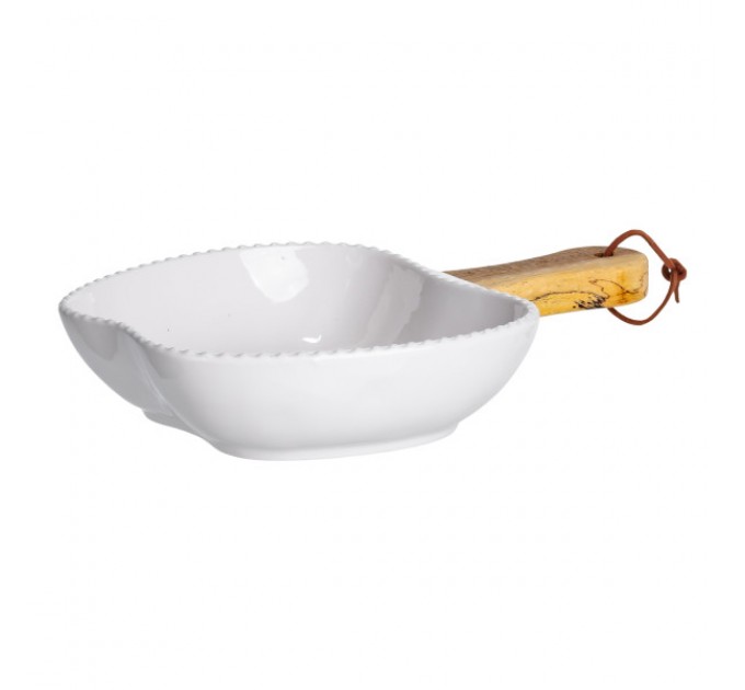 Миска сервірувальна порцелянова 400 мл з дерев'яною ручкою, білий