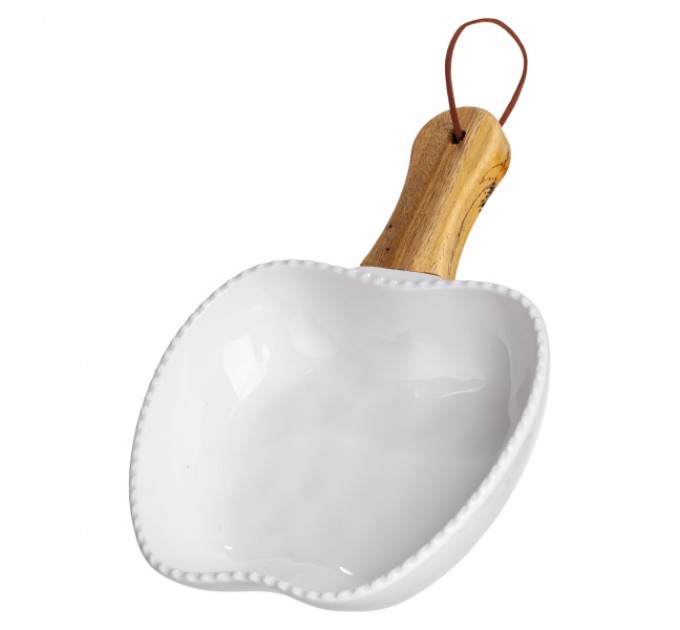 Миска сервірувальна порцелянова 400 мл з дерев'яною ручкою, білий