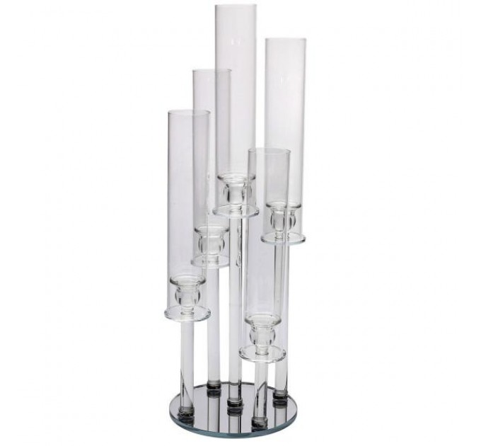 Подсвечник декоративный на 5 свечей стеклянный с круглым основанием 72.5 см.