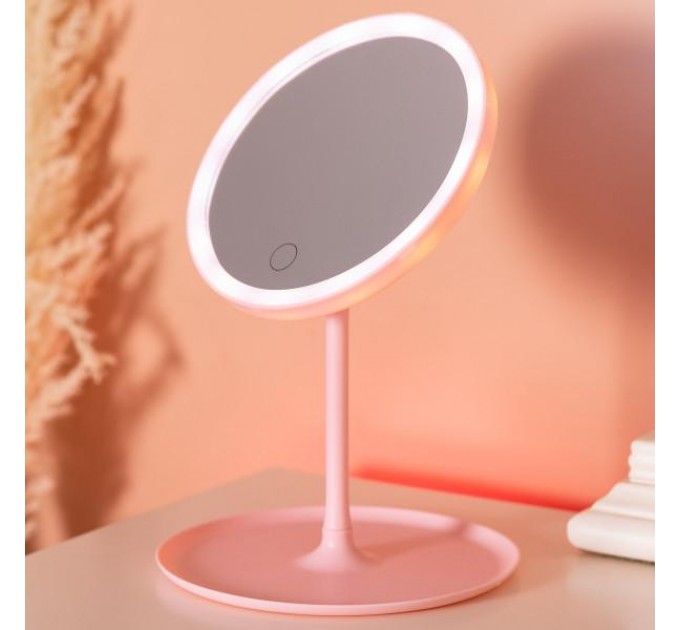 Косметическое зеркало с LED подсветкой и USB 15,3 см, розовый.