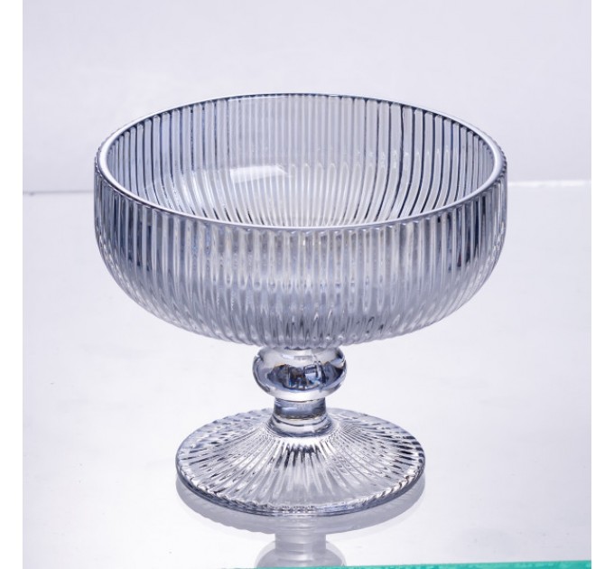 Набор креманок на ножке 6 штук по 400 мл ребристых, голубой