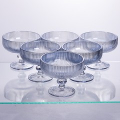 Набір креманок на ніжці 6 штук по 400 мл ребристих, блакитний