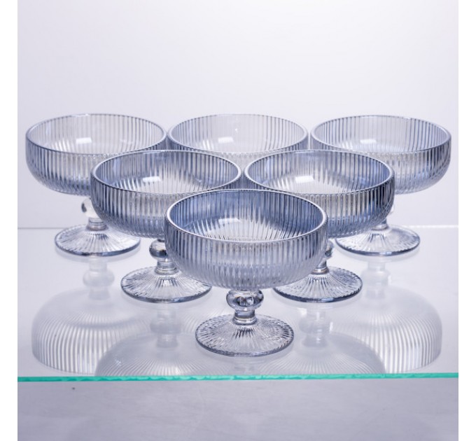 Набор креманок на ножке 6 штук по 400 мл ребристых, голубой