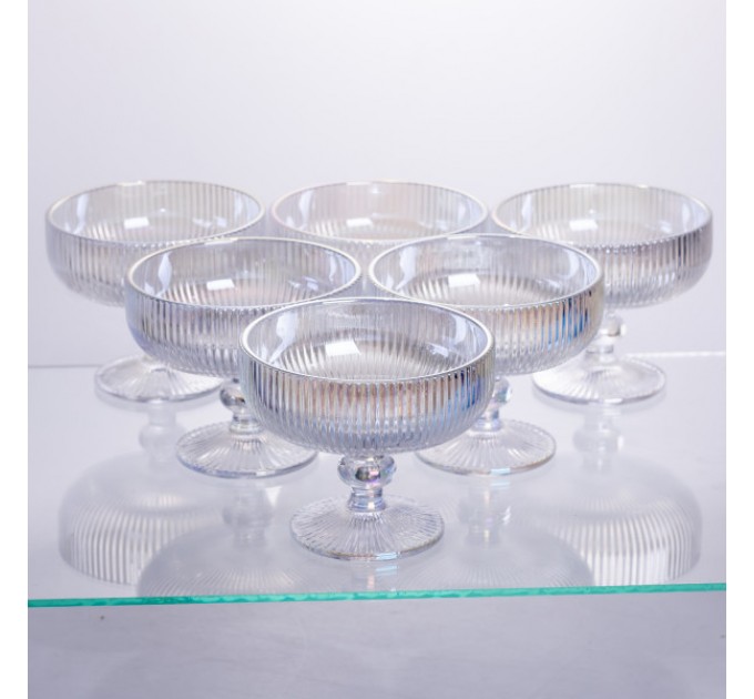 Набір креманок на ніжці 6 штук по 400 мл ребристих, rainbow Набір креманок на ніжці 6 штук по 400 мл ребристих, rainbow