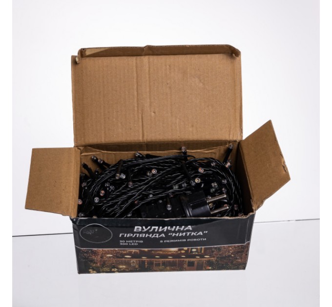 Гірлянда Нитка вулична 300 LED 30 м від мережі чорна нитка, мультиколір