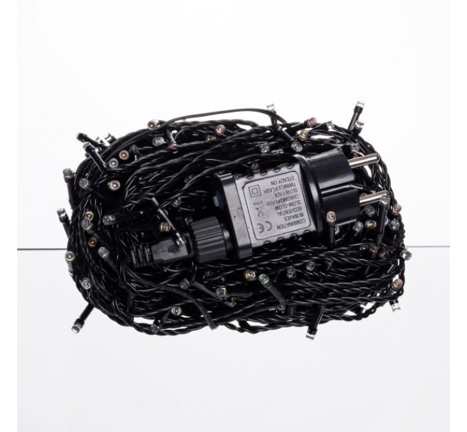 Гірлянда Нитка вулична 300 LED 30 м від мережі чорна нитка, мультиколір