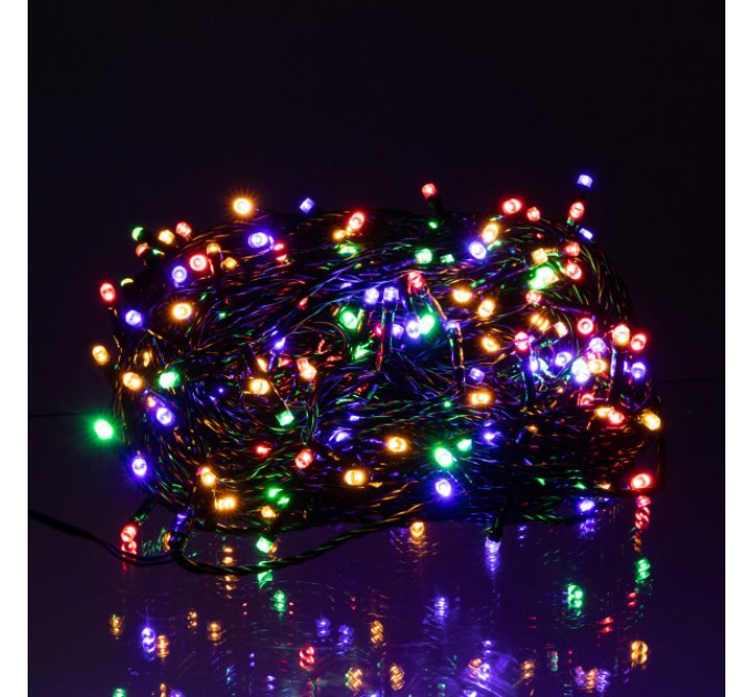 Гірлянда Нитка вулична 300 LED 30 м від мережі чорна нитка, мультиколір