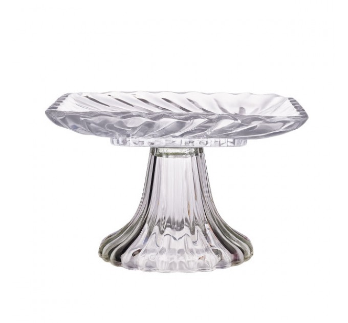 Тортівниця скляна на ніжці 16*16*9 см квадратна