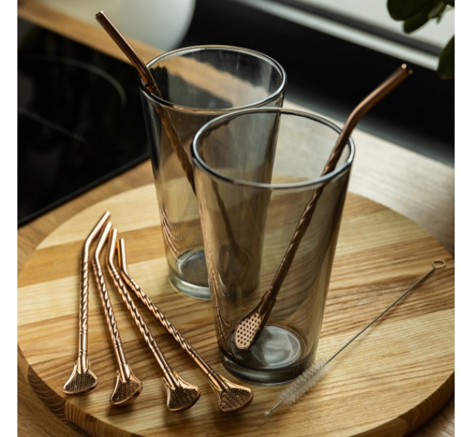 Набір бомбілій для мате 6 штук із нержавіючої сталі, бронза