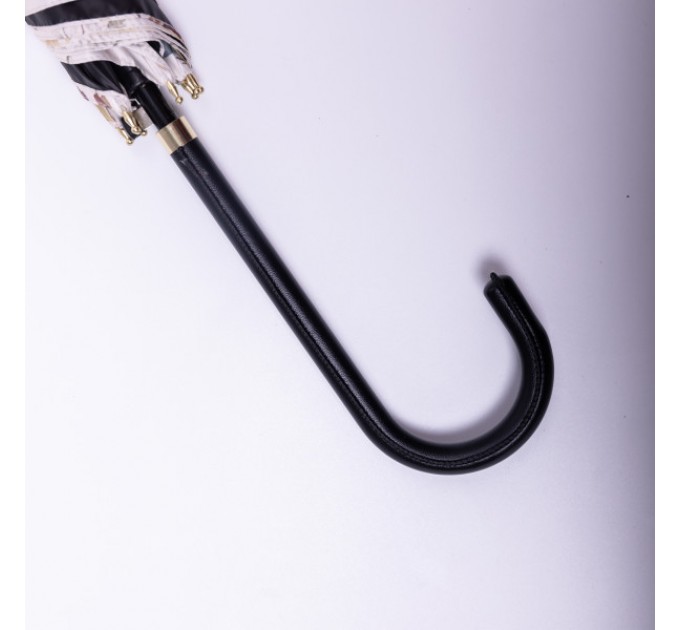 Парасоля тростина напівавтомат складна 99 см з квітковим принтом, бежевий