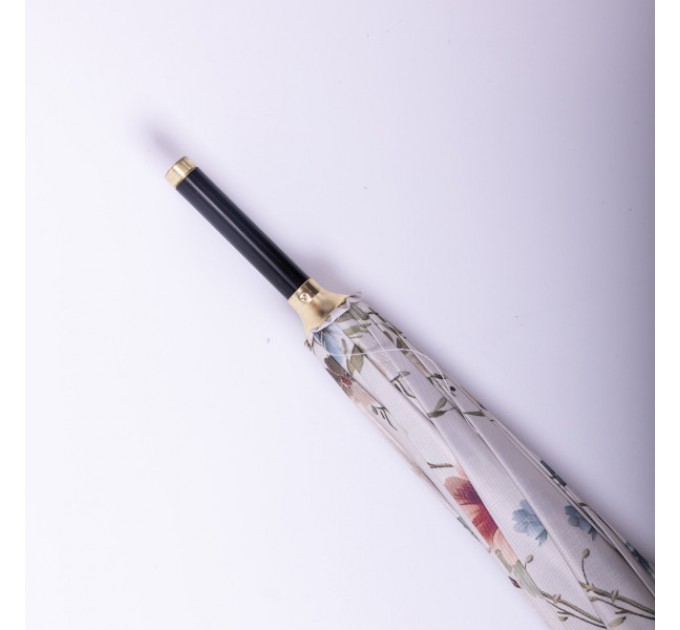 Парасоля тростина напівавтомат складна 99 см з квітковим принтом, бежевий