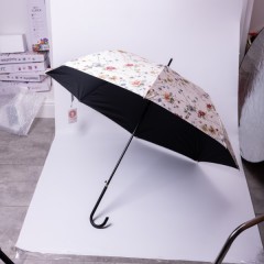 Парасоля тростина напівавтомат складна 99 см з квітковим принтом, бежевий