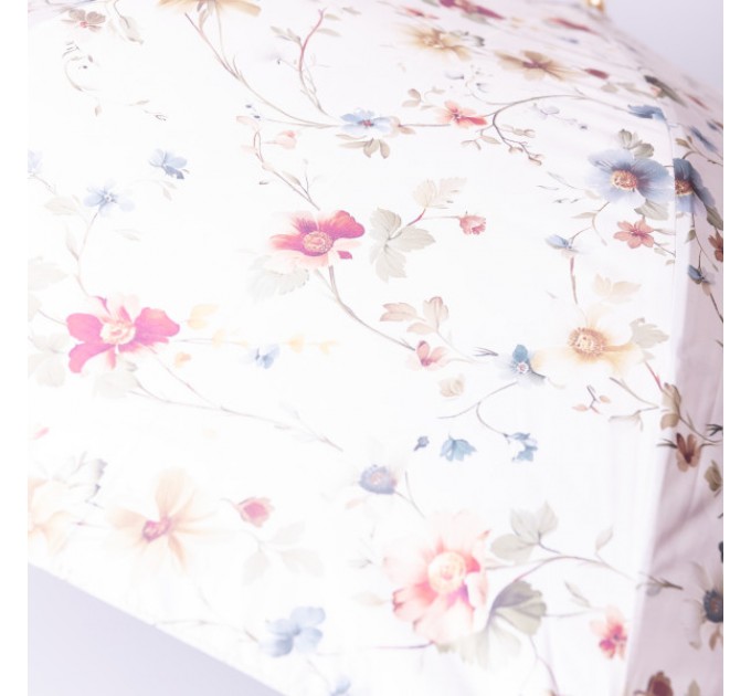 Парасоля тростина напівавтомат складна 99 см з квітковим принтом, бежевий