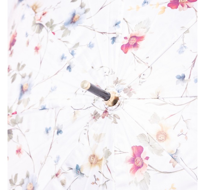 Парасоля тростина напівавтомат складна 99 см з квітковим принтом, бежевий