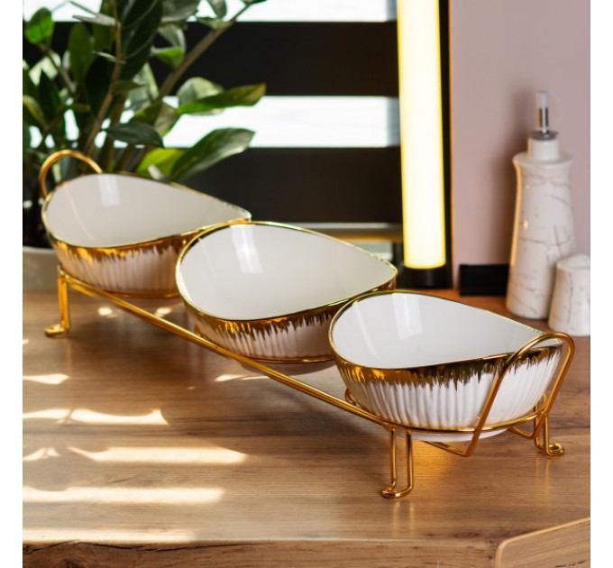 Набір менажниць порцелянових 3 штуки на металевій підставці 66*16*13 см