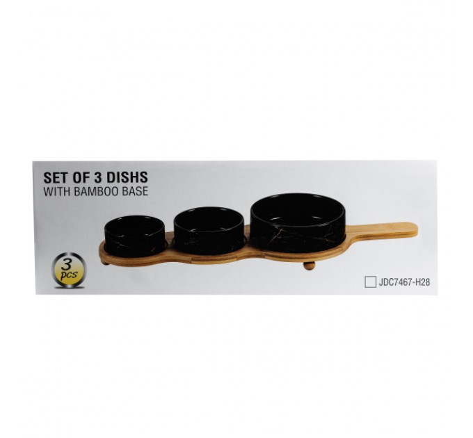 Набір для закусок порцеляновий 3 предмети на бамбуковій підставці