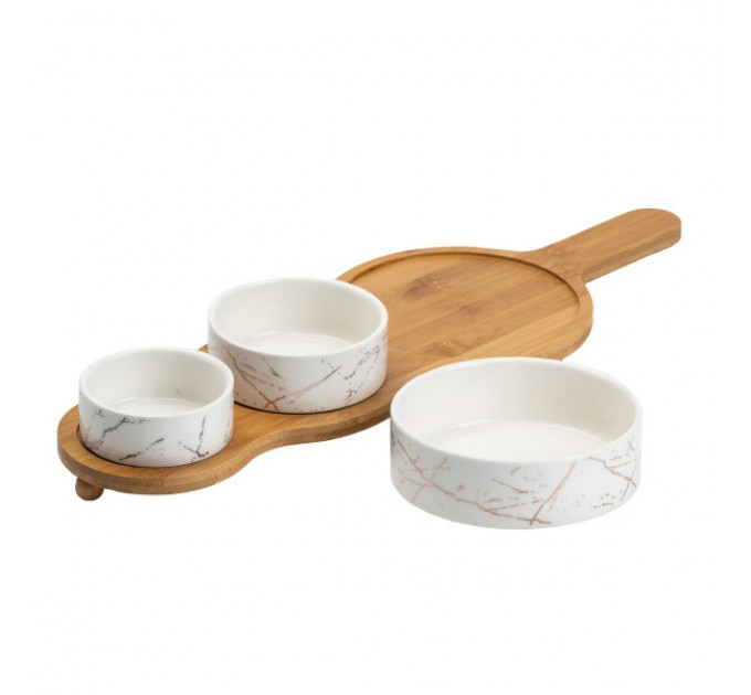 Набір для закусок порцеляновий 3 предмети на бамбуковій підставці