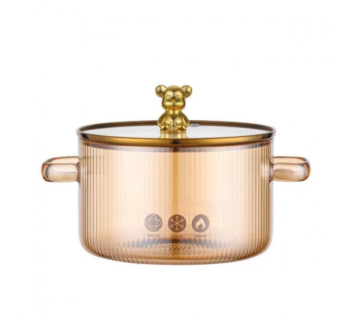 Кастрюля стеклянная жаропрочная 1,8 л для электрической и газовой плиты, tea color Кастрюля стеклянная жаропрочная 1,8 л для электрической и газовой плиты, tea color