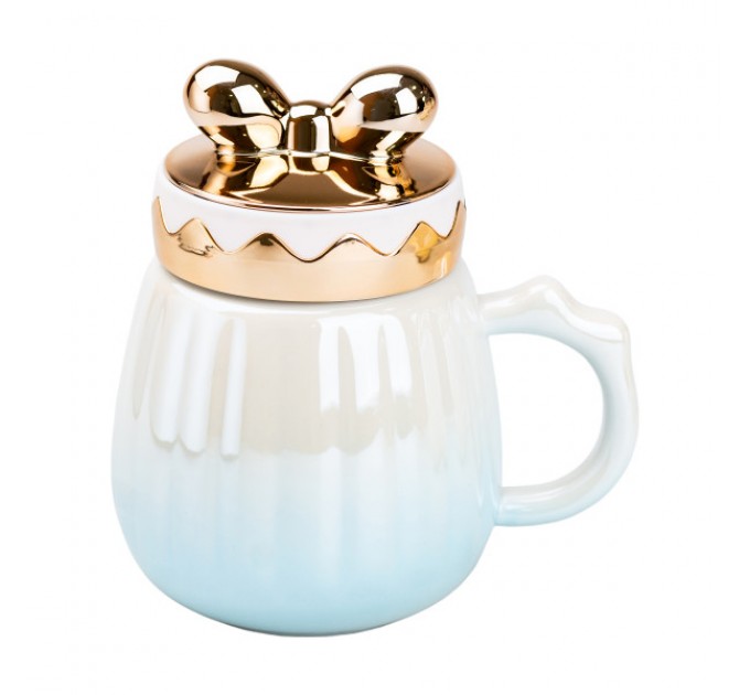 Чашка керамічна Life 500 мл з кришкою, блакитний градієнт