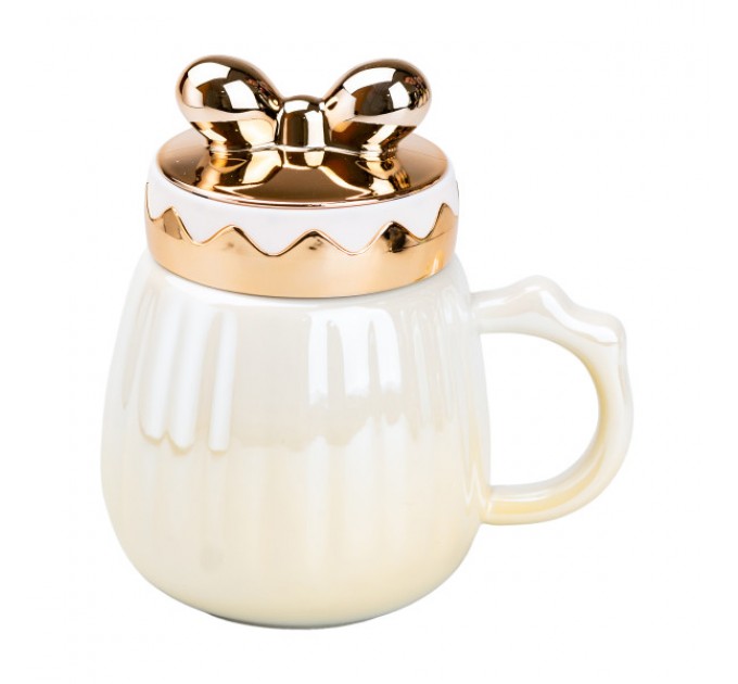 Чашка керамічна Life 500 мл із кришкою, жовтий градієнт