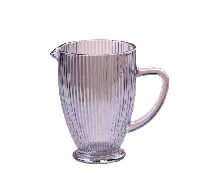 Глечик для напоїв 1,2 л фігурний прозорий ребристий із товстого скла, блакитний