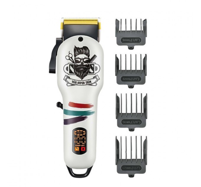 Машинка для стрижки аккумуляторная V-699W профессиональная с LED-дисплеем, белая