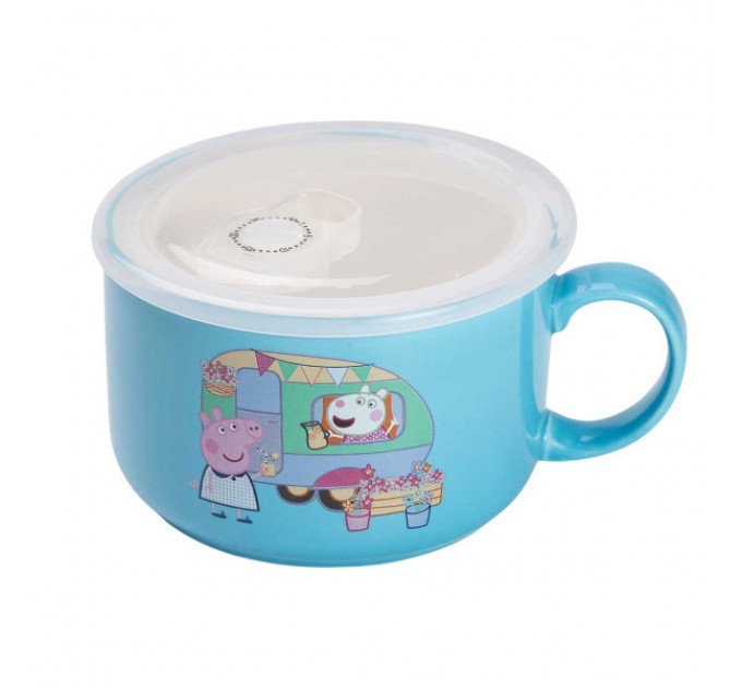 Миска для локшини порцелянова Summer Time 770 мл з герметичною кришкою, блакитний