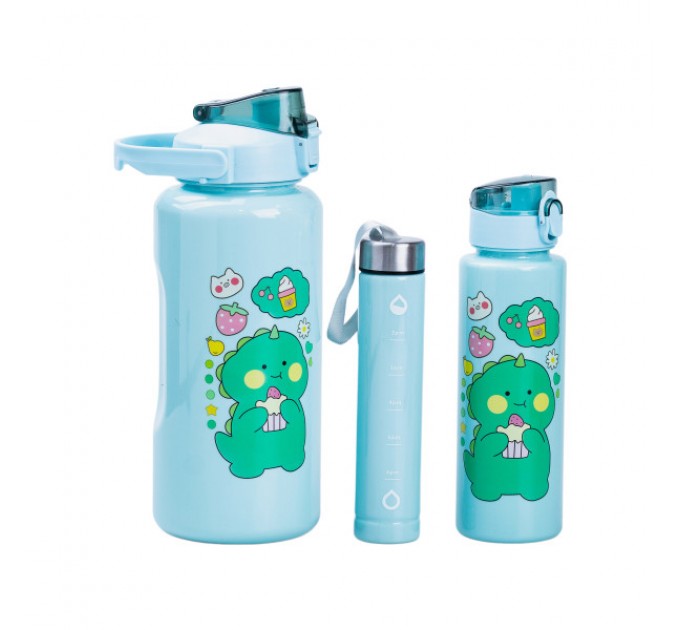 Набір пляшок для води Динозавр 300/700/2000 мл, м'ятний