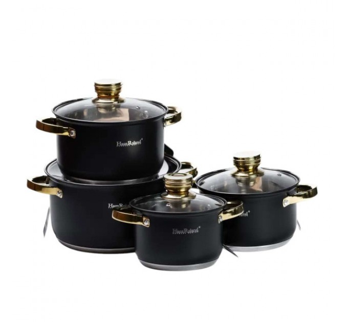 Набір каструль Haus Roland з нержавіючої сталі 6,1/3,9/2,8/2,1 л, чорний