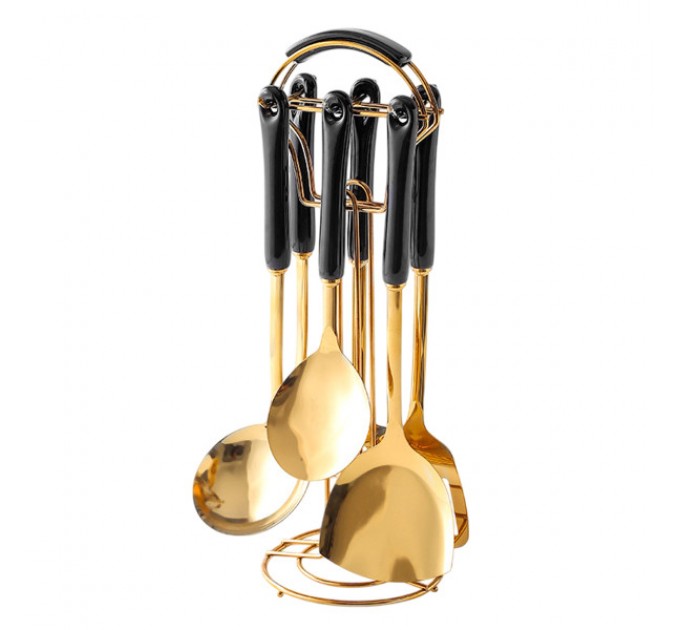 Набор кухонных принадлежностей 6 штук на подставке, черный