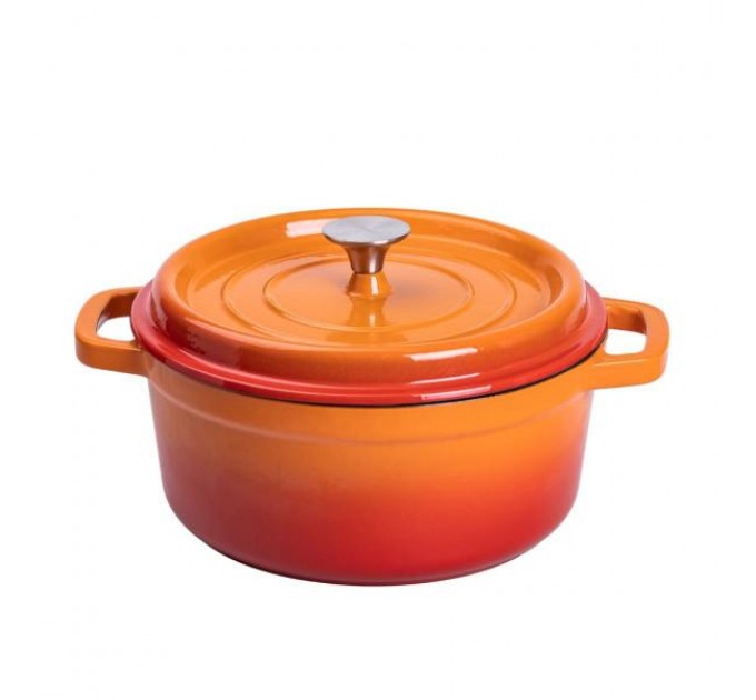 Кокотница чугунная с эмалированным покрытием 3 л, оранжевый.
