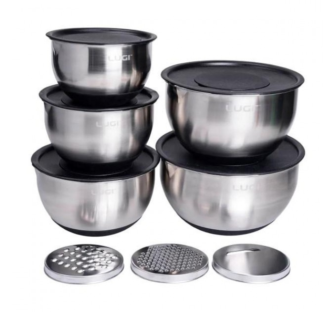 Набір мисок з кришками 5 штук із нержавіючої сталі 24/22/16/18/20.5 см