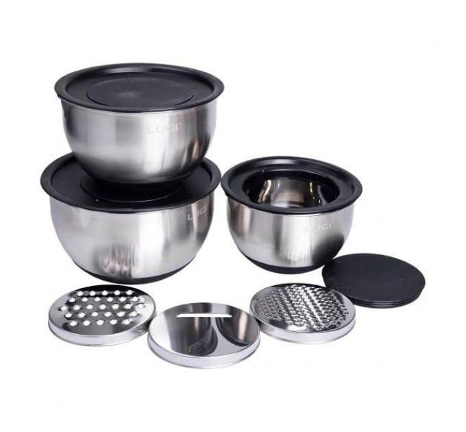 Набор мисок с крышками 3 штуки из нержавеющей стали 16/18/20.5 см
