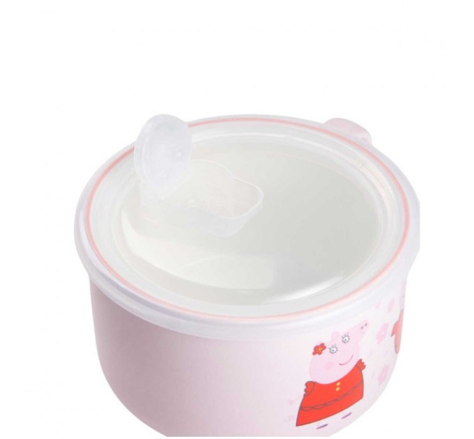 Миска для локшини порцелянова Smiley 770 мл з герметичною кришкою, рожевий