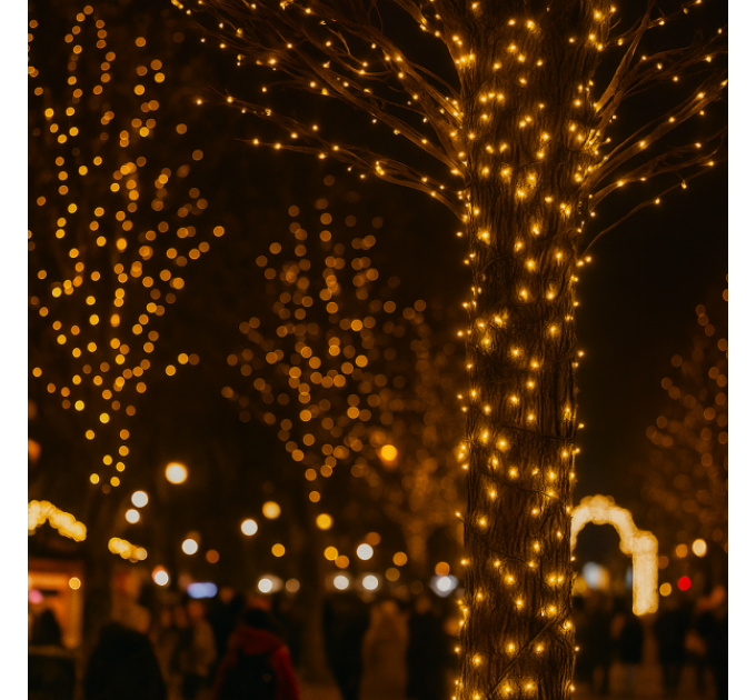 Гирлянда Нить уличная 300 LED 30 м от сети черная нить желтый