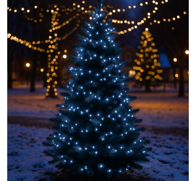 Гірлянда Нитка вулична 300 LED 30 м від мережі чорна нитка, білий