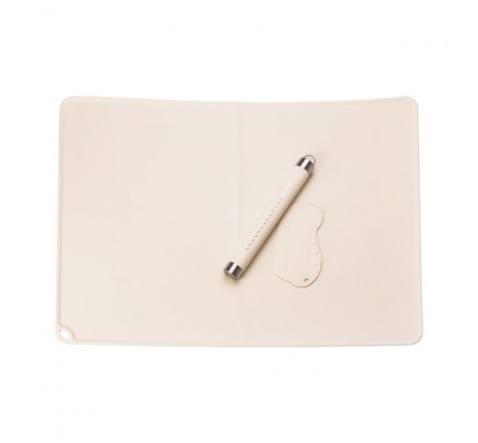 Набір кондитера 3 в 1 килимок силіконовий/шпатель/качалка для тіста, бежевий